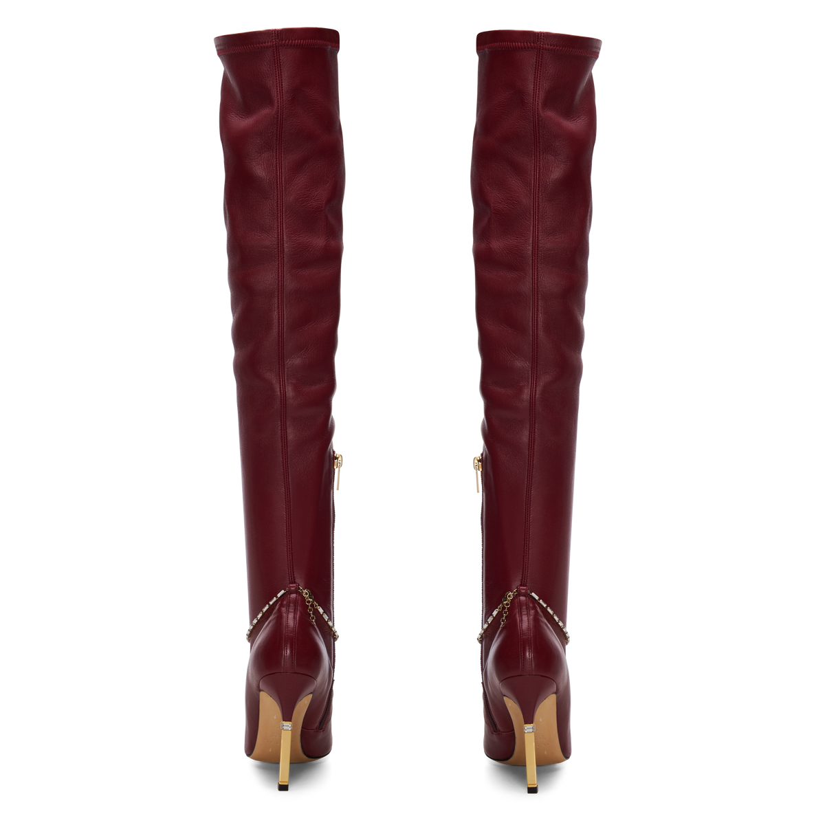 Burgundy leather over the knee boots on sale