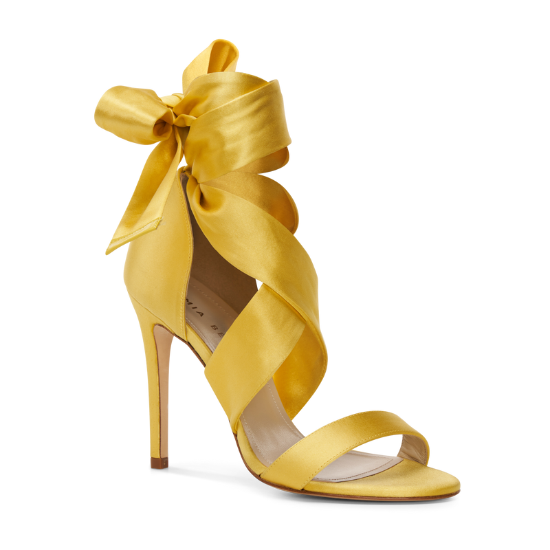 Allie Yellow Satin Lace-up Sandal | Mia Becar