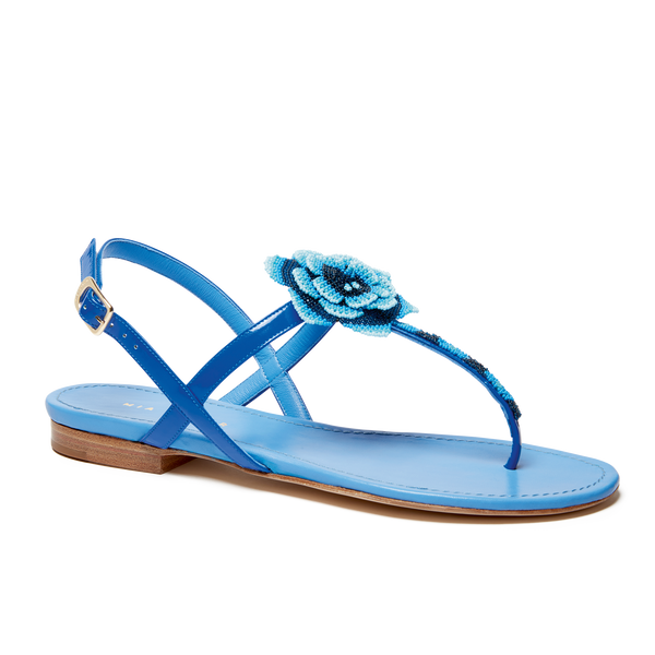 Puerto Limon - Women's Blue Jeweled Flat Sandals | Mystique Sandals